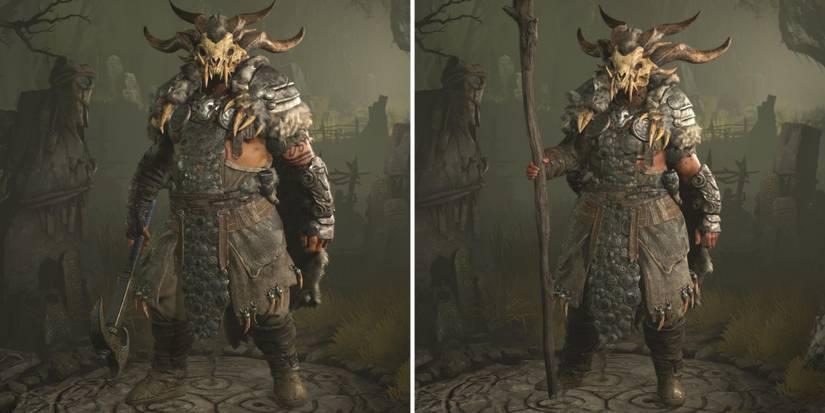A male and a female Druid in the Boneweave armor set in Diablo 4