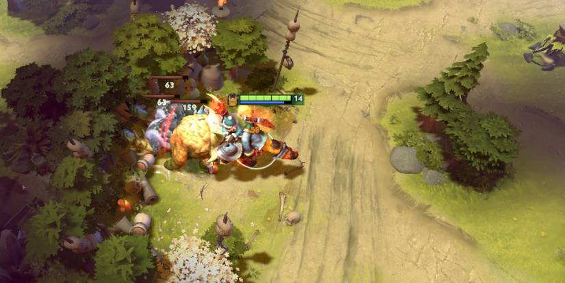 Alchemist tanks damage from Ancient neutral creeps using Vanguard