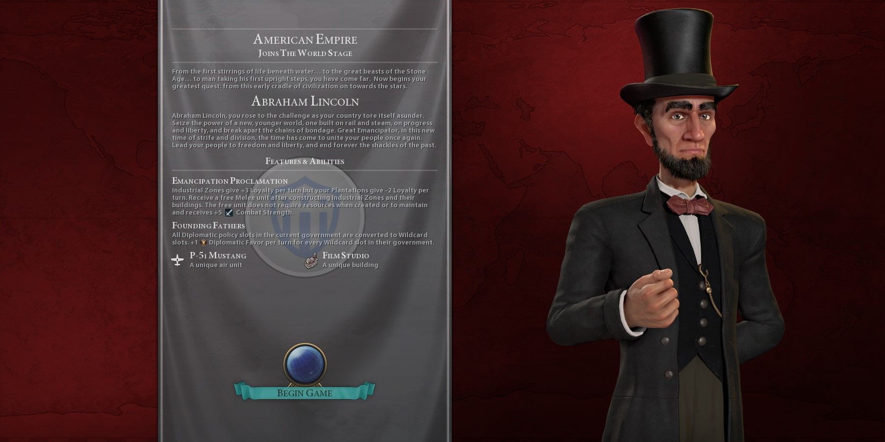 Civilization 6 Abraham Lincoln Loading Screen