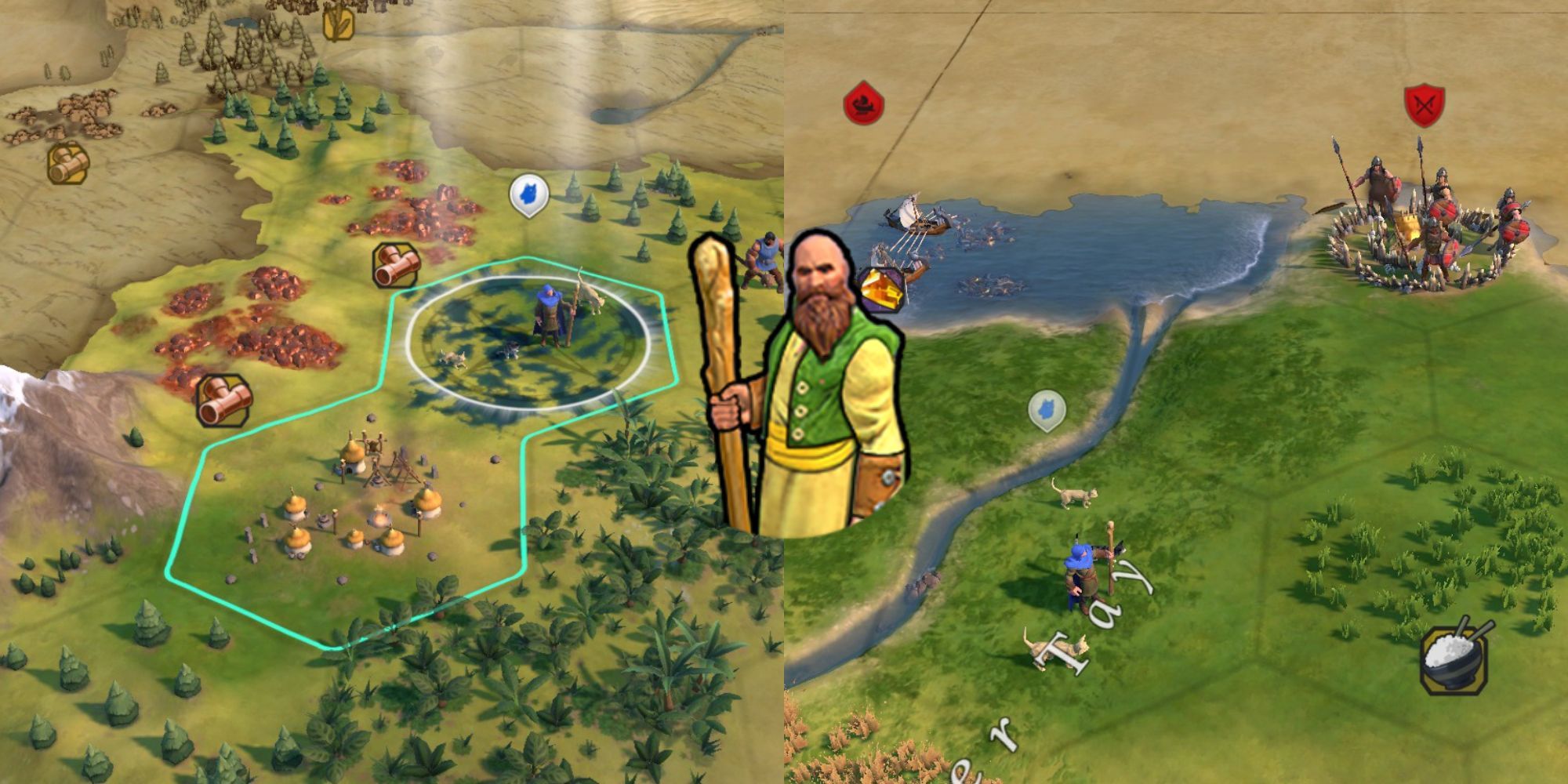 Civilization 6 Settler from the Ancient Era, and a Scout exploring