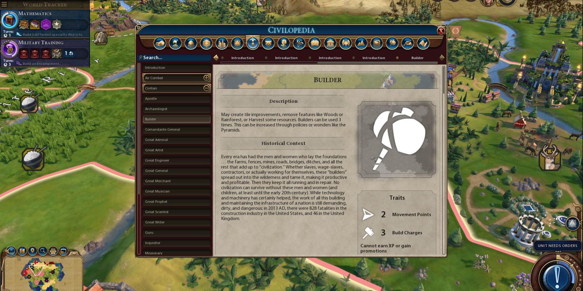 Civilization 6 Builder Information Screen