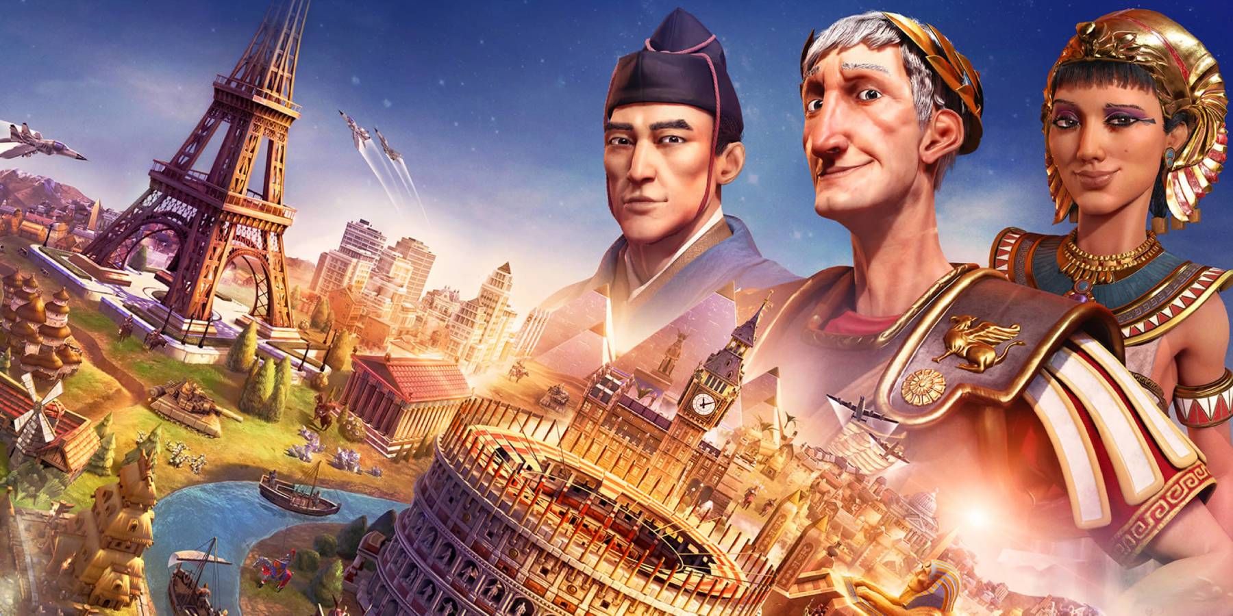 Hojo Tokimune, Trajan, and Cleopatra from the title art for Civilization 6