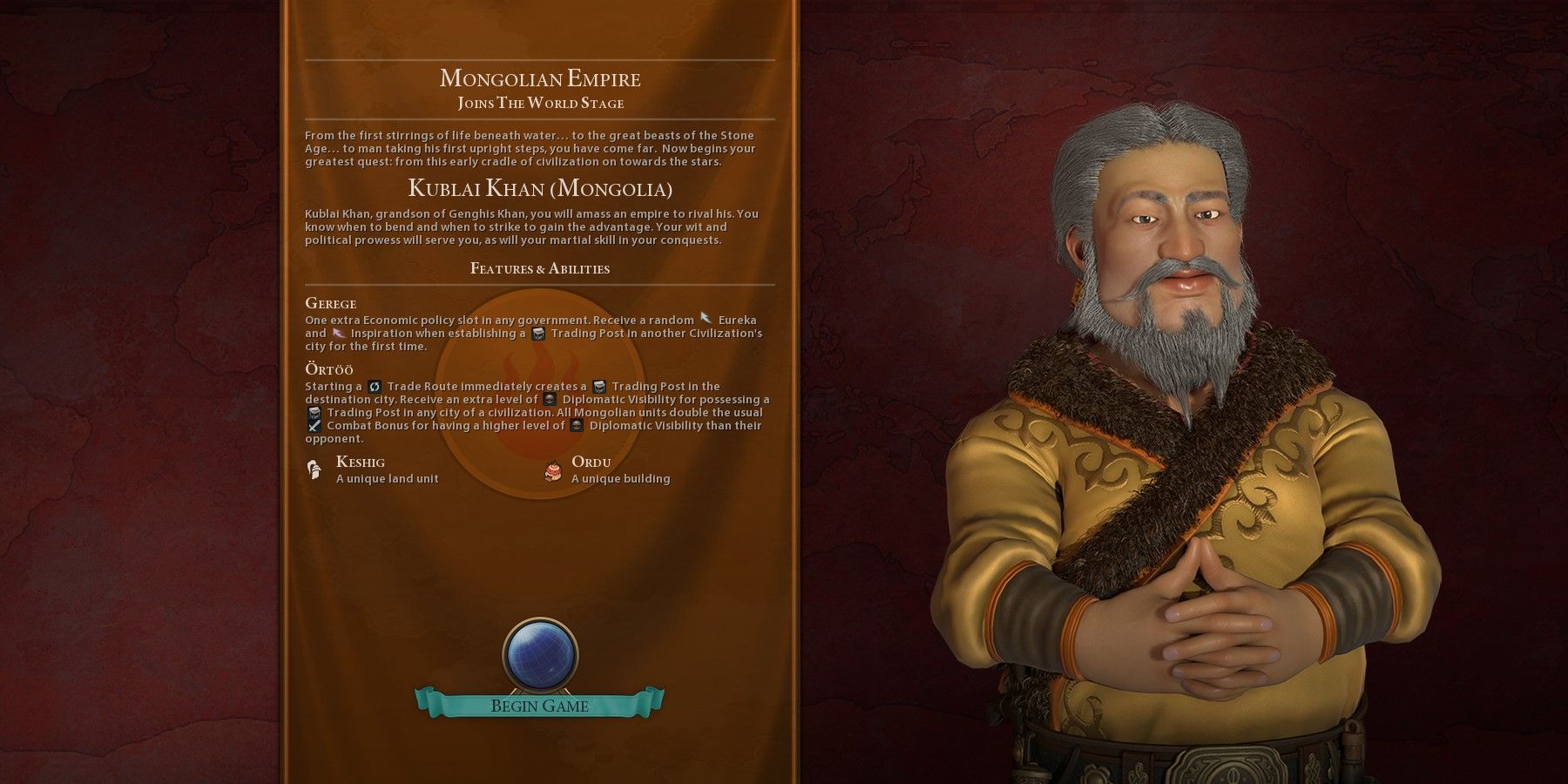 Civ 6 Mongolian Kublai Khan Loading Screen