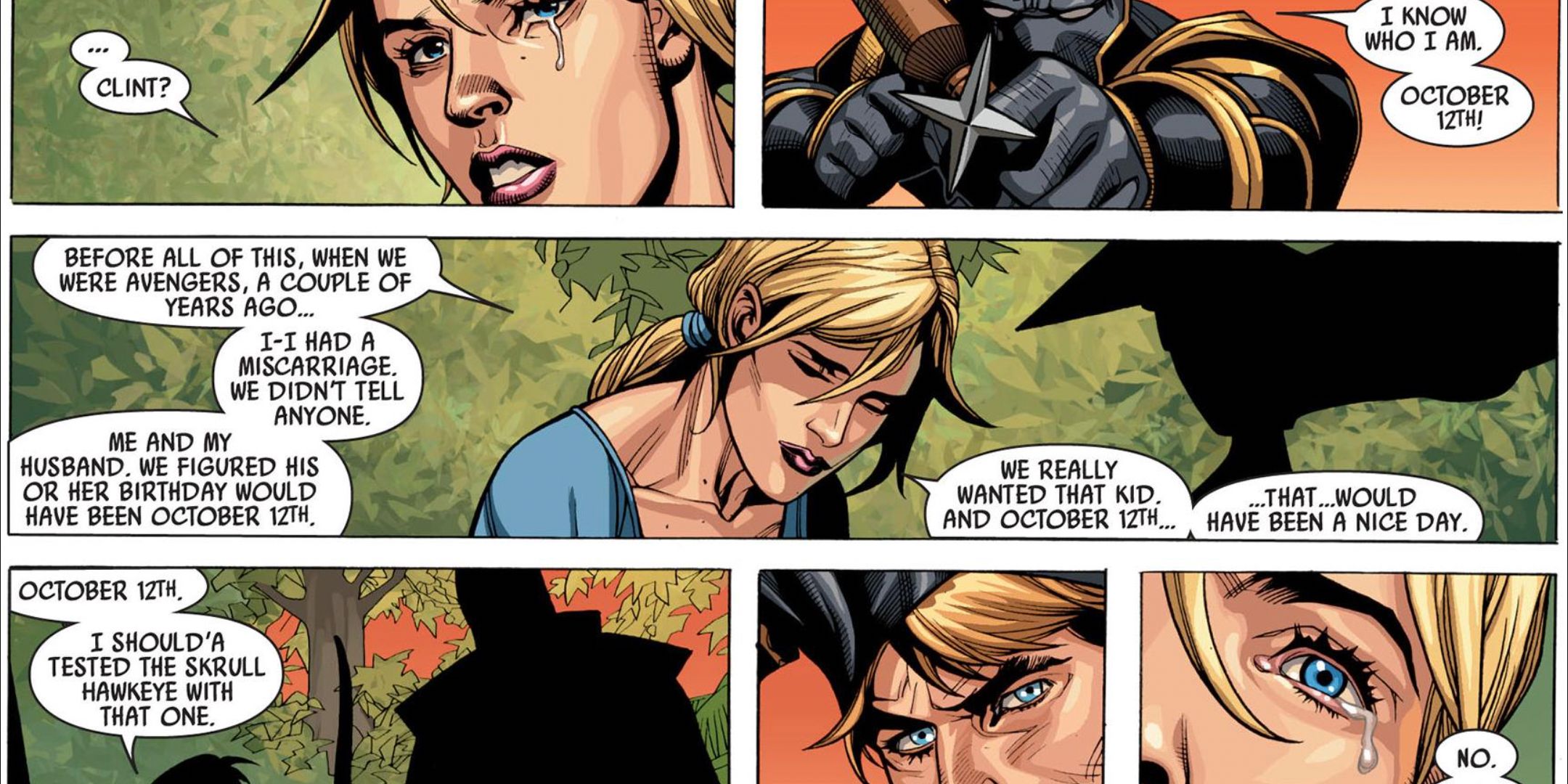 Clint Barton and Bobbi Morse reunite after she was taken by Skrulls in Marvel Comics
