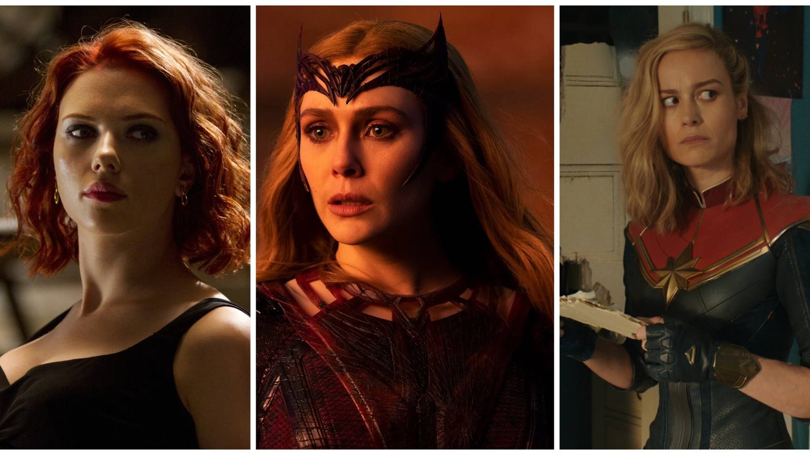 Scarlett Johansson as Natasha Romanoff. Elizabeth Olsen as Wanda Maximoff. Brie Larson as Carol Danvers.