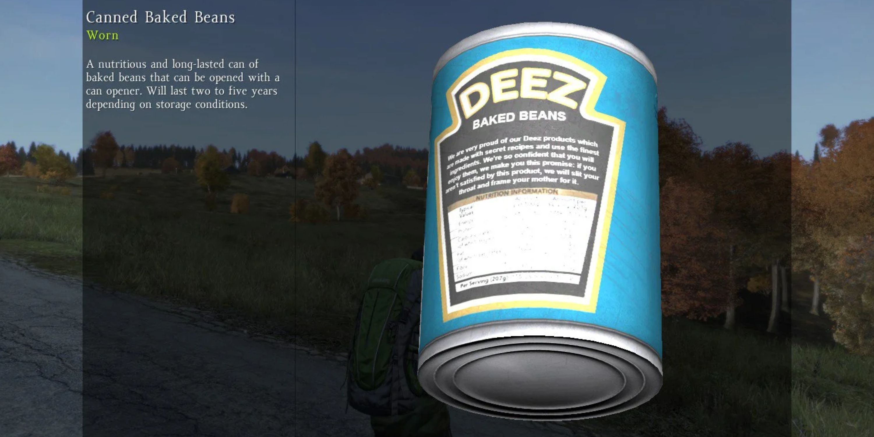 "Deez" baked beans, another canned food in dayz