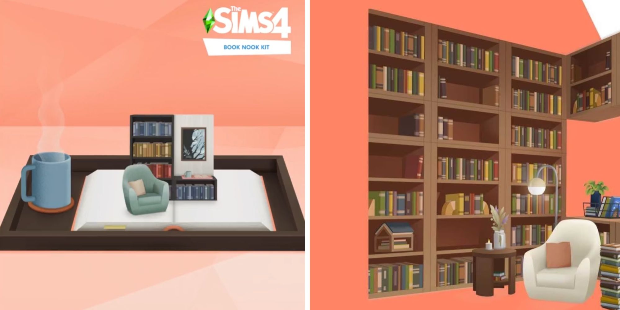 book nook kit promotional images for the sims 4