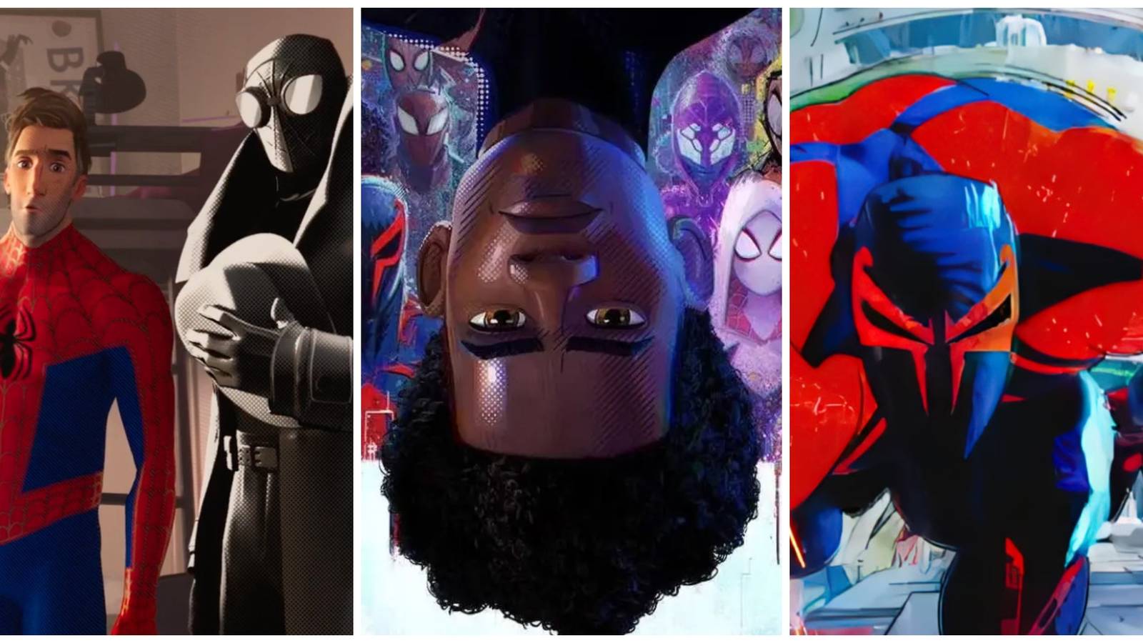 peter b. parker and spider-noir, miles morales spider-man poster, Miguel o'hara spider-man 2099