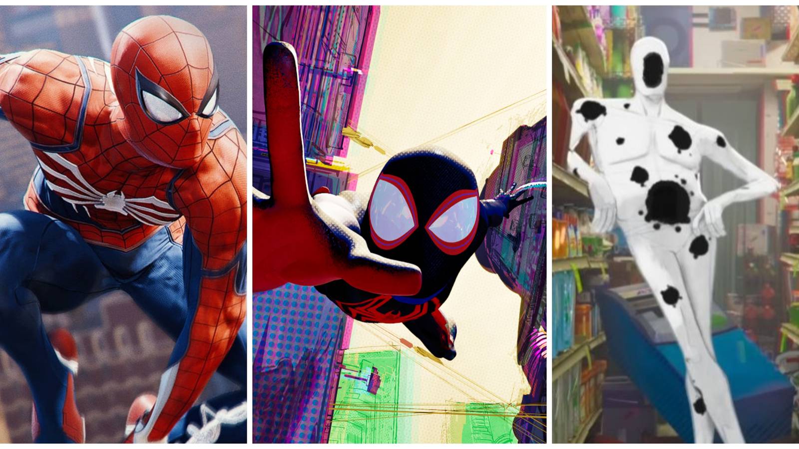 insomniac marvel's spider-man ps4, miles morales spider-man and the spot from spider-man: across the spider-verse