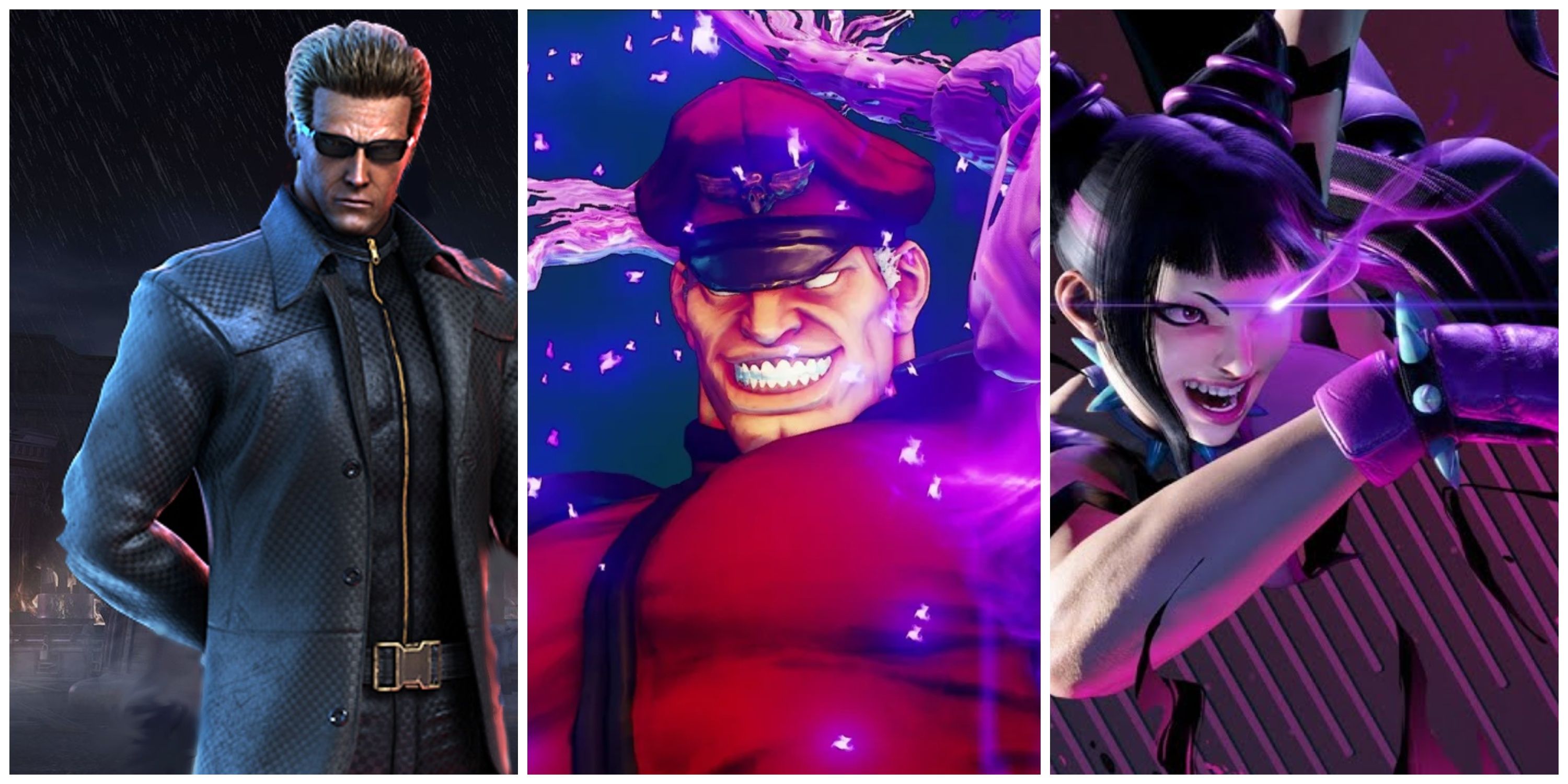 wesker from resident evil, m.bison and juri from street fighter 6