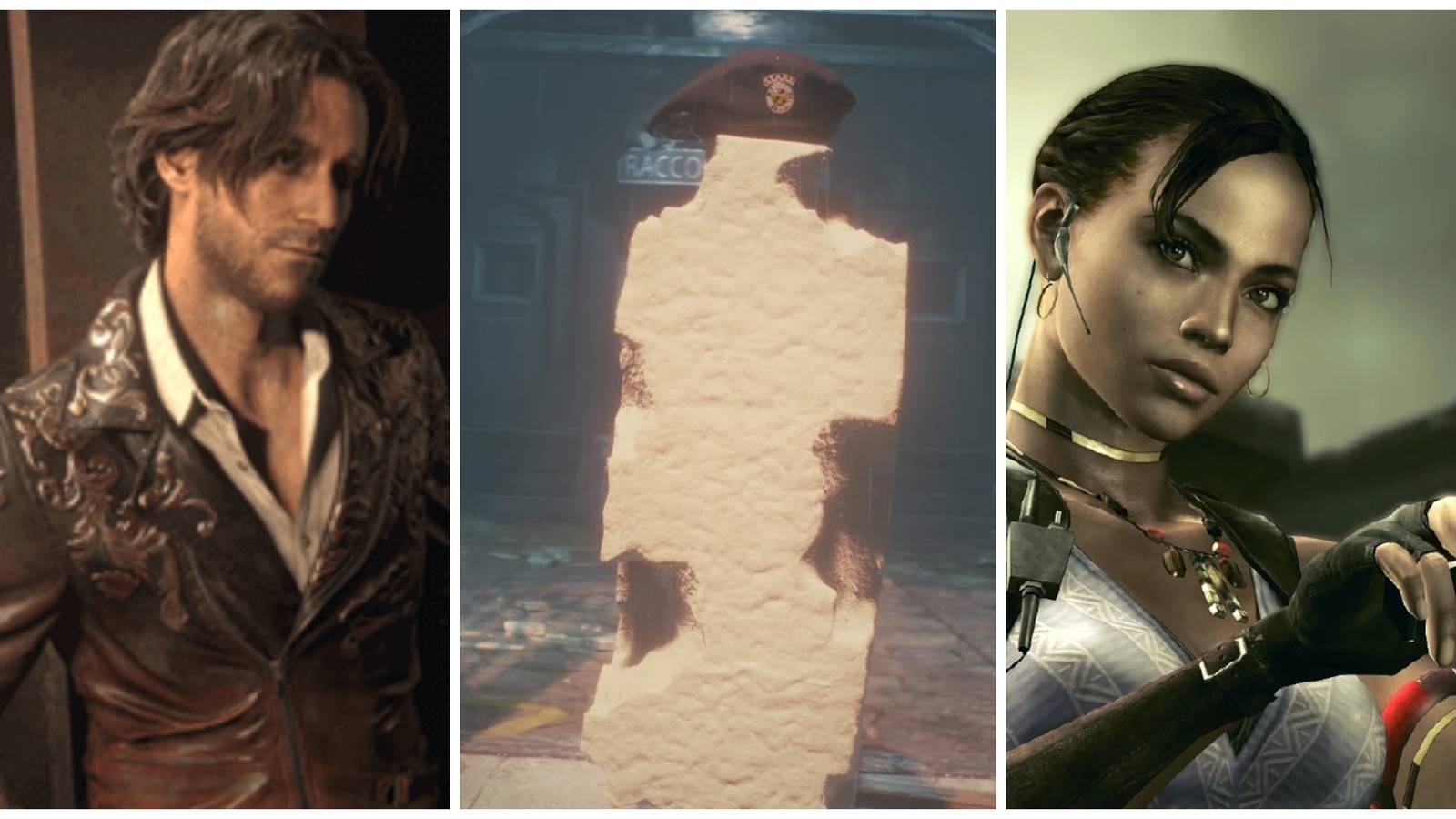resident evil characters sheva alomar, tofu cop, and Luis Sera Navarro