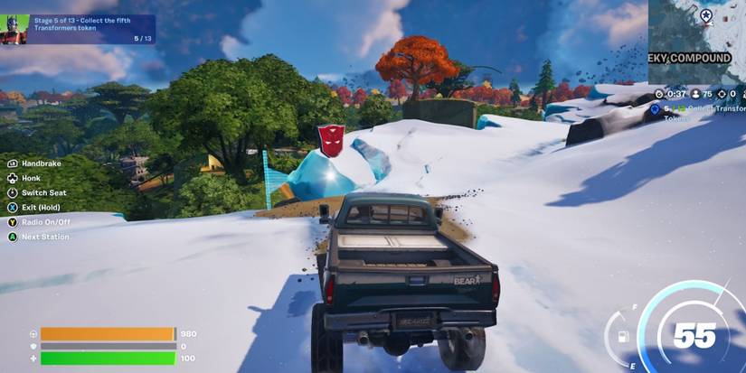 collecting a transformers token down a dirt road