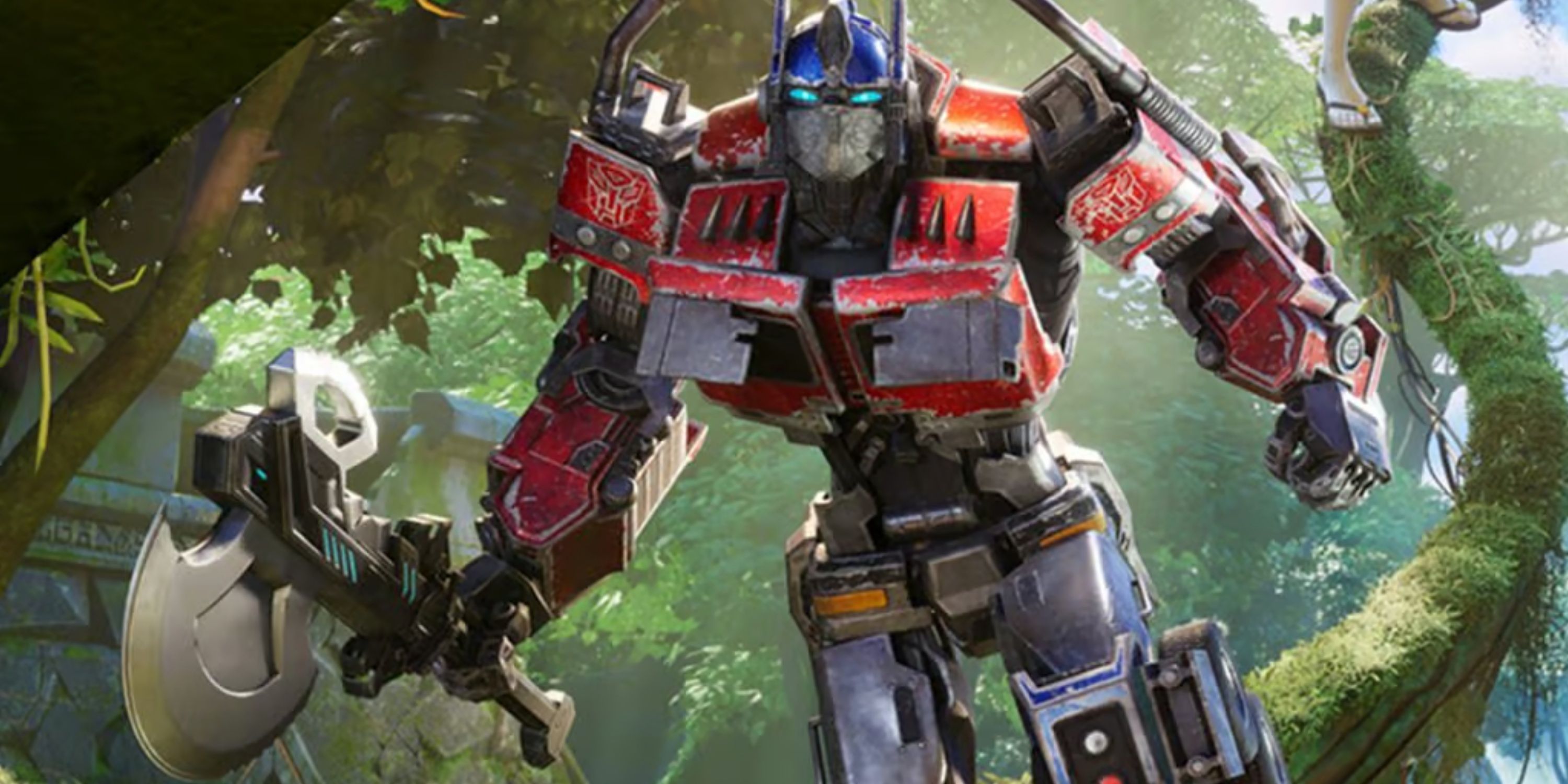 optimus prime in the jungle with the cybertronian axe pickaxe