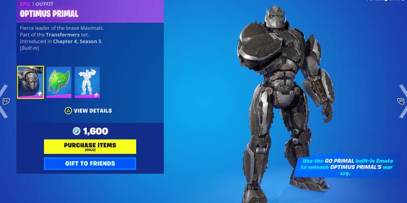 optimus primal skin in fortnite item shop