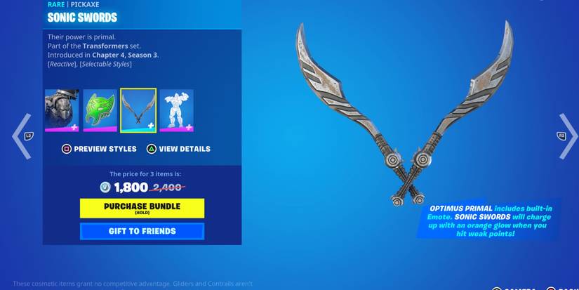 optimus prime bundle, sonic swords pickaxe
