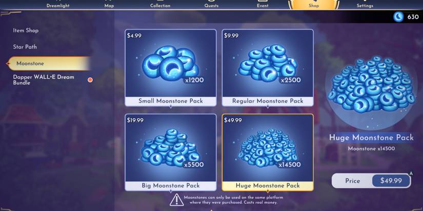 moonstone current prices in the us