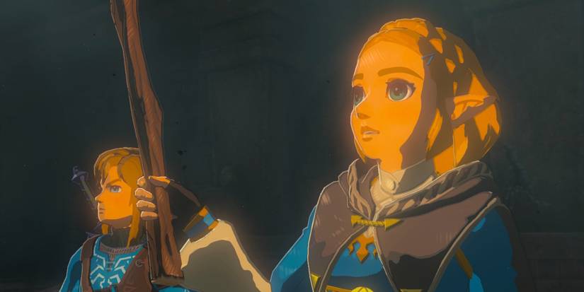 Link and Princess Zelda explore the area underneath Hyrule castle in Tears of the Kingdom