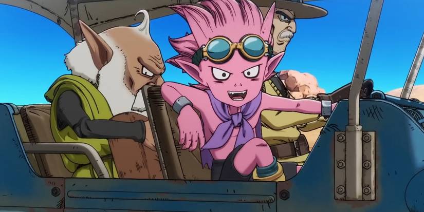 Main cast, Rao, Beezlebub and Thief riding in Rao's jeep.