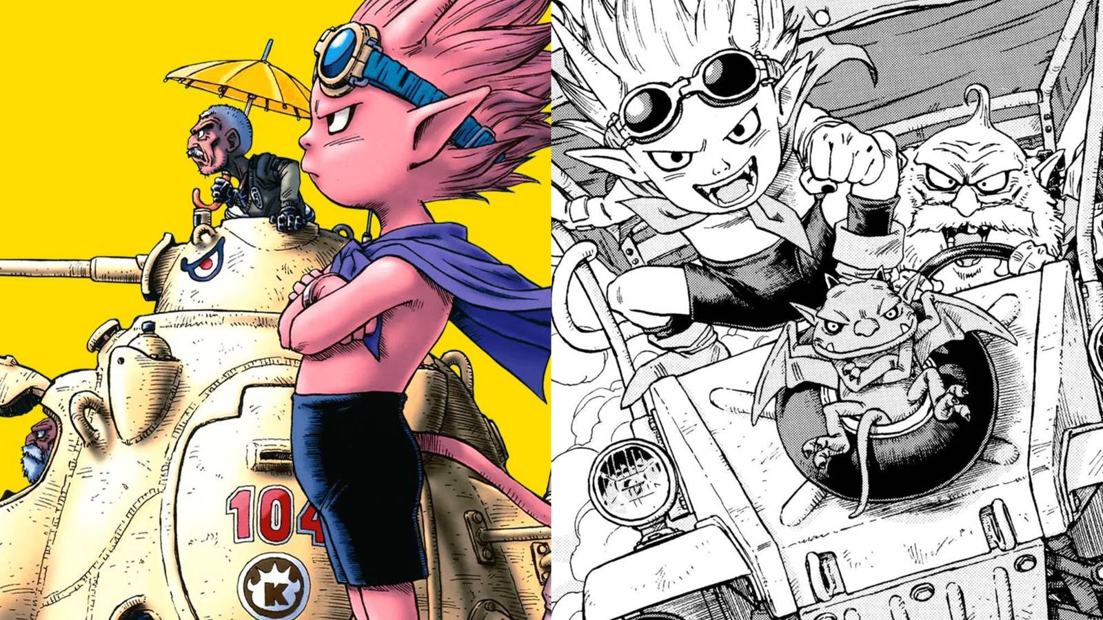 Manga artwork of Sand Land main characters, Beelzebub, Rao and Thief