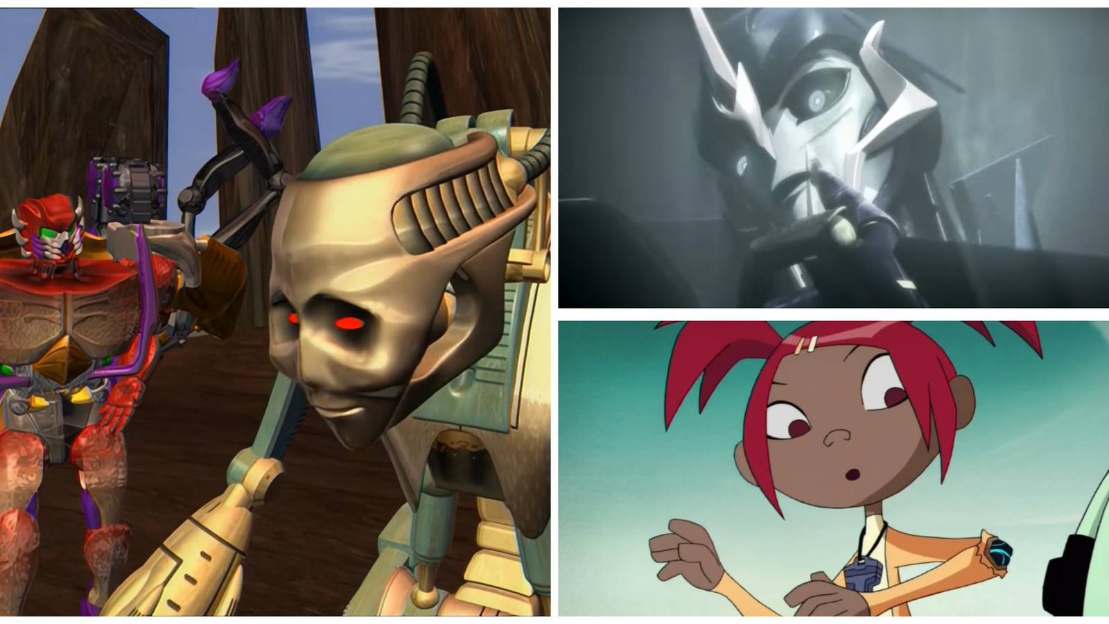 Left: Rampage and Transmutate. Top-right: Arcee. Right: Sari