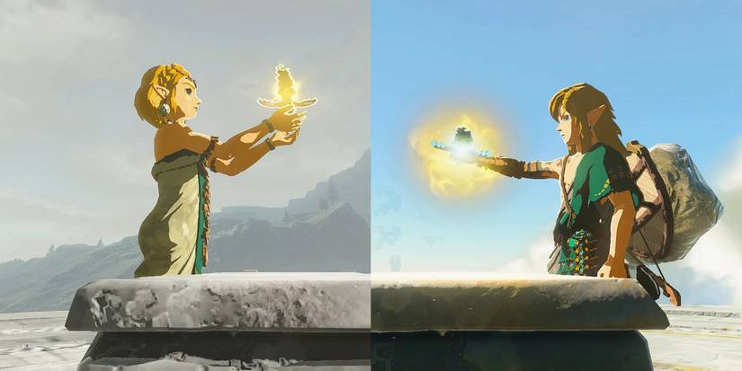 Zelda receives the Master Sword from Link in tears of the Kingdom