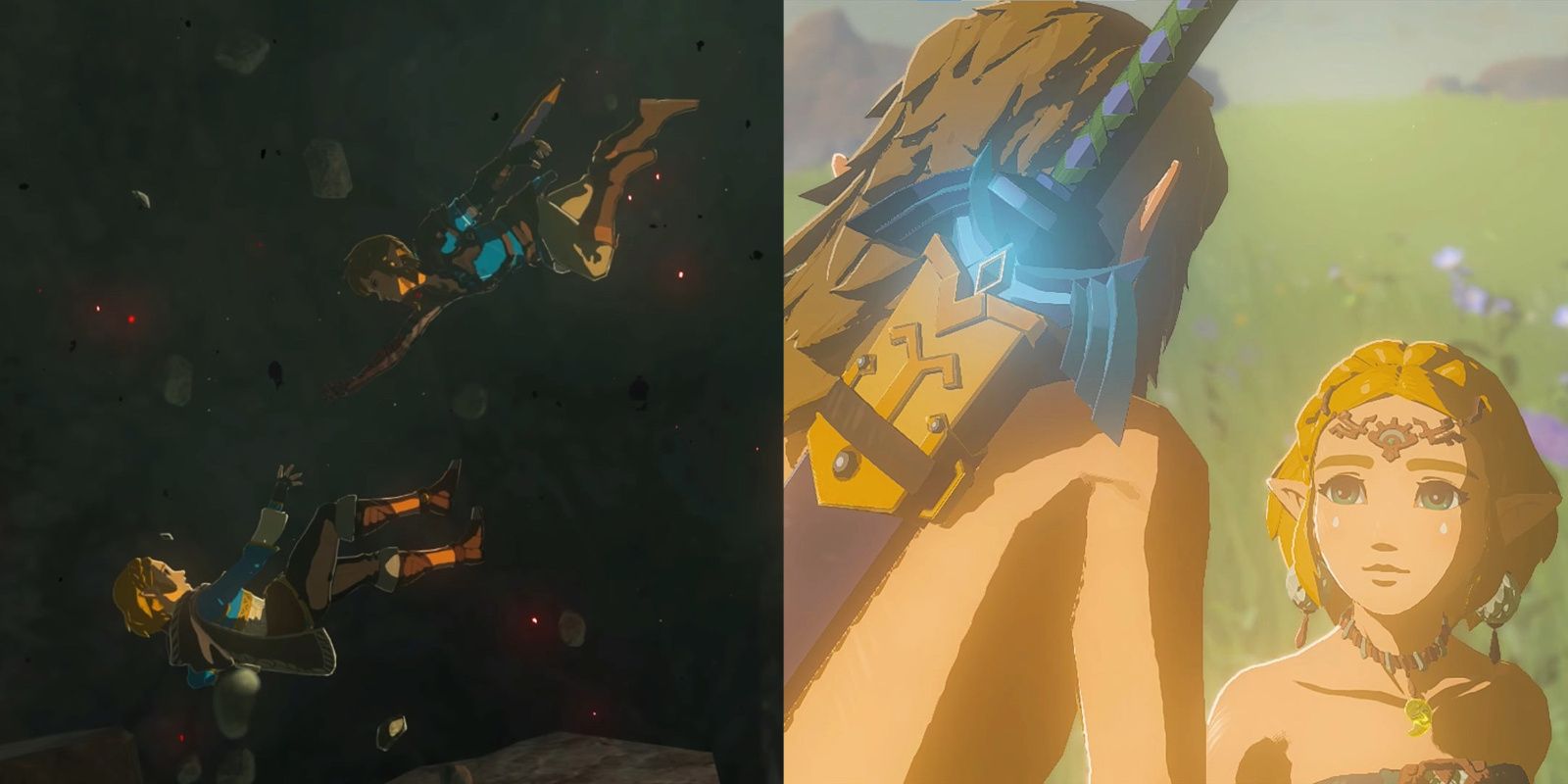 Link reaching for Zelda in the opening scene and Zelda finally saved in the closing scene of Tears of the Kingdom