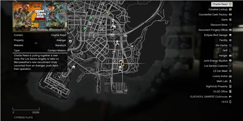 Map view of GTA Online San Andreas Mercenaries DLC mission