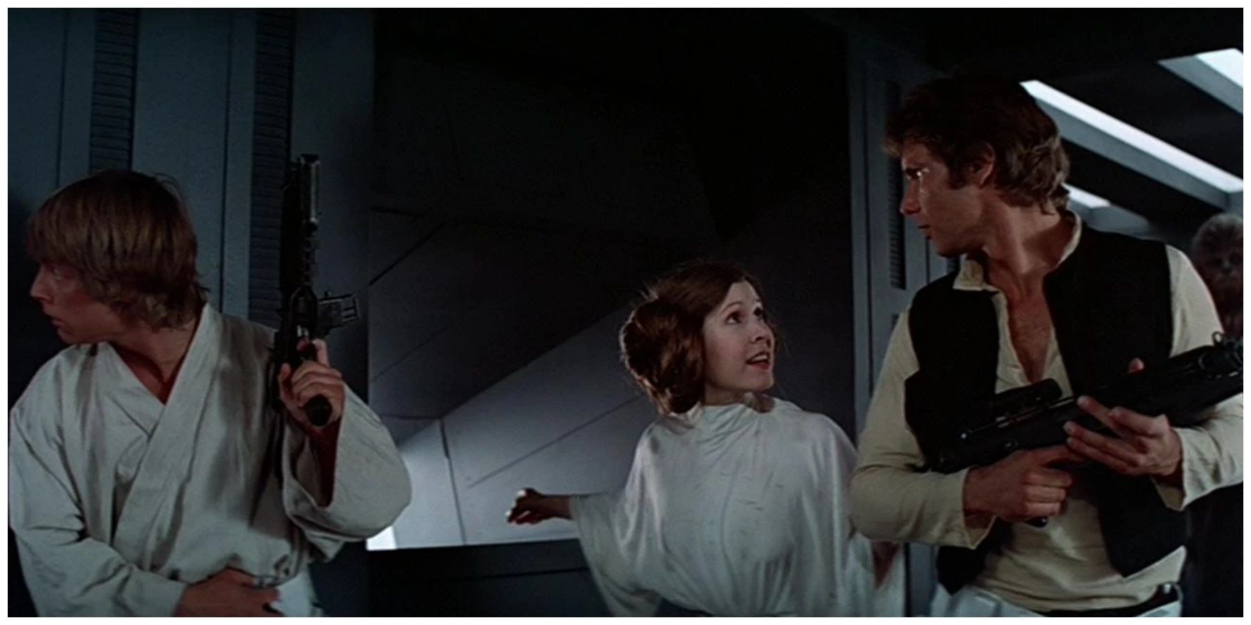 Mark Hamill as Luke Skywalker. Carrie Fisher as Leia Organa. Harrison Ford as Han Solo.