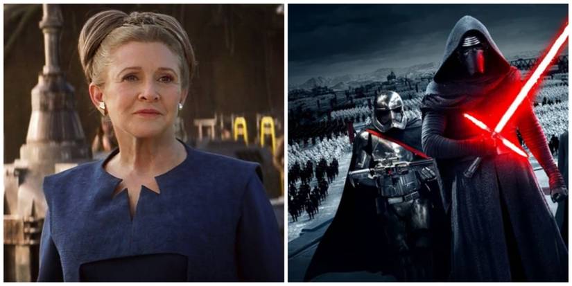 Carrie Fisher as Leia Organa. Adam Driver as Kylo Ren.