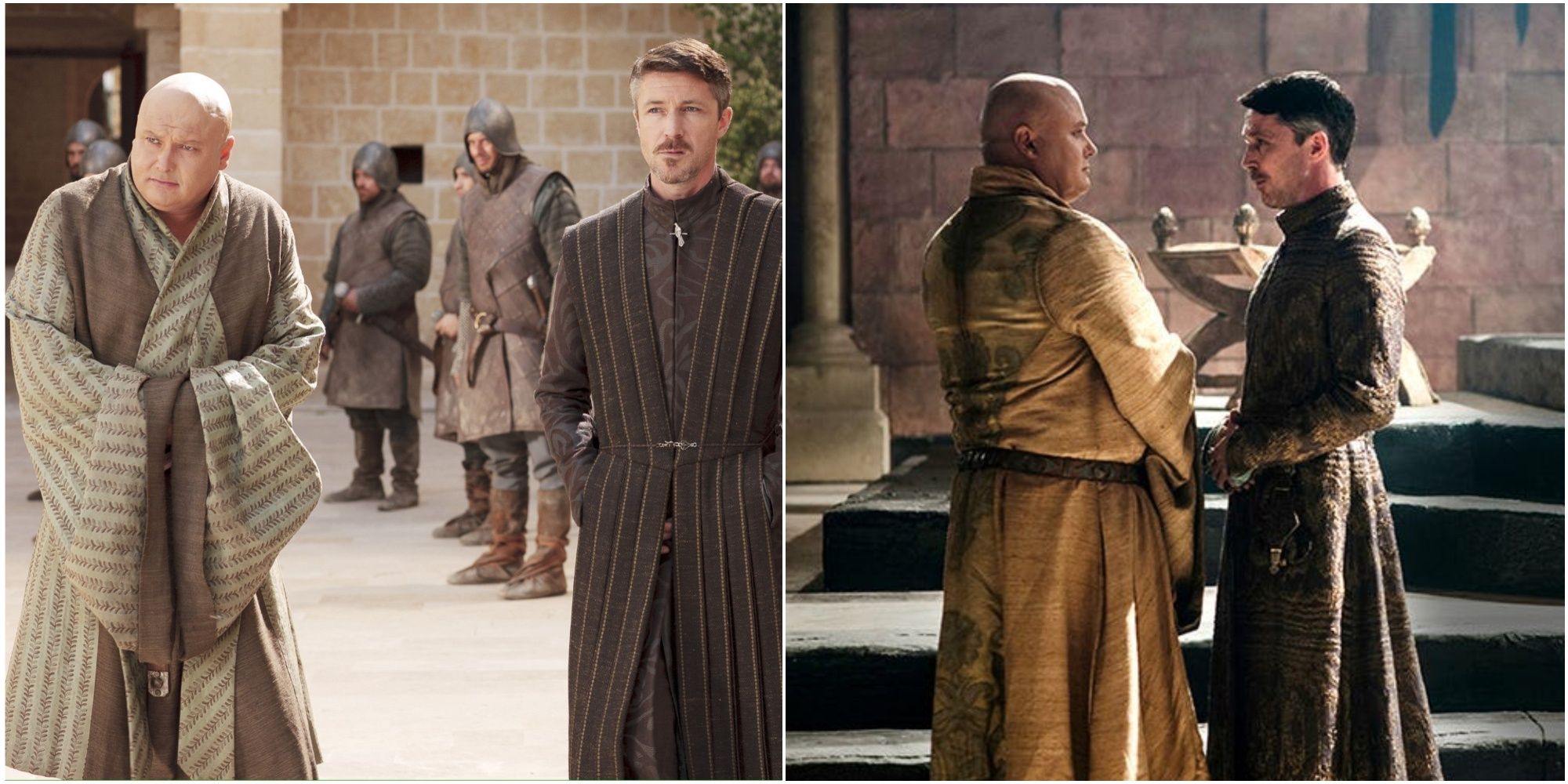 Split image of Lord Varys and Lord Baelish in Game of Thrones.