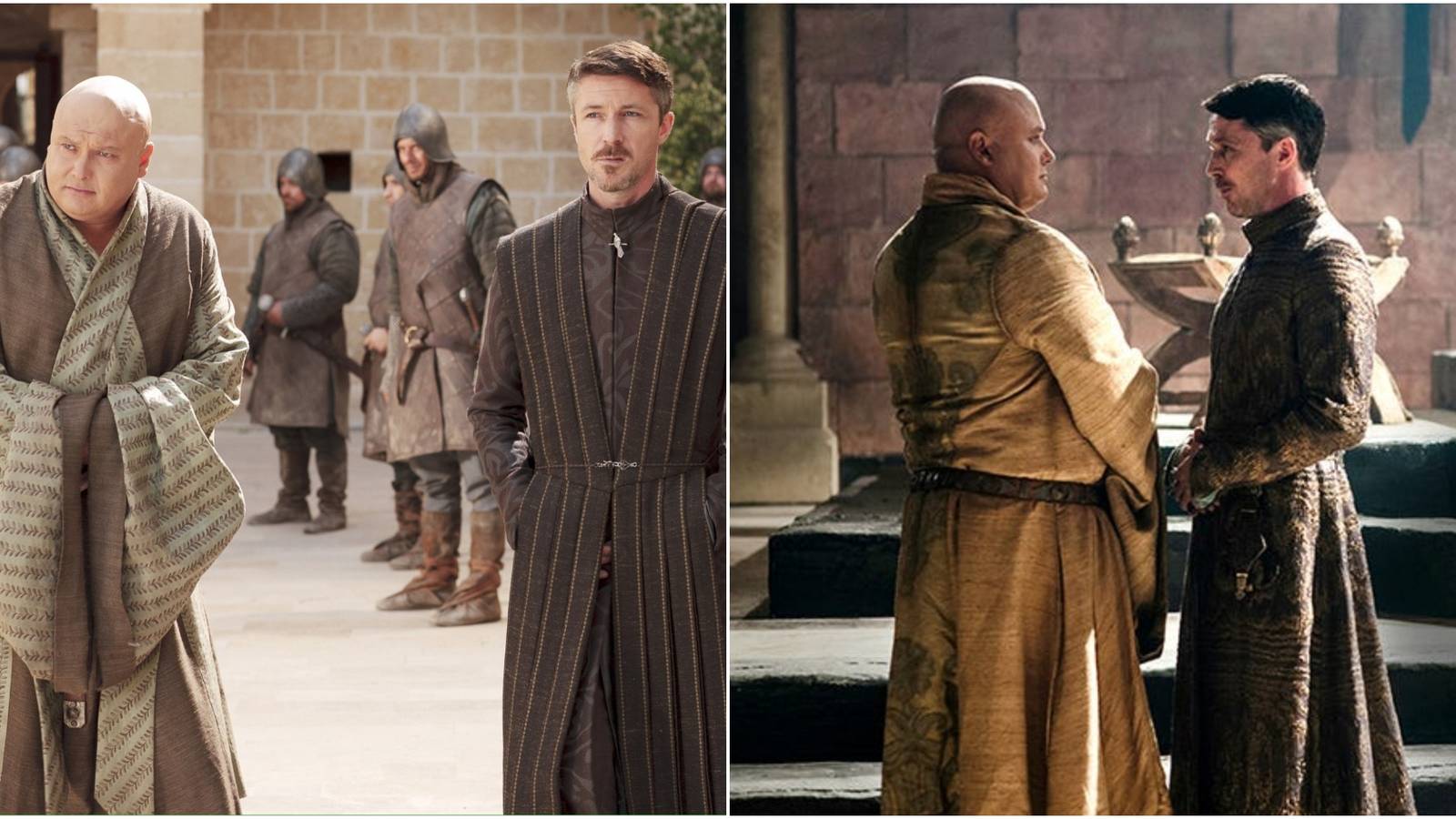 Split image of Lord Varys and Lord Baelish in Game of Thrones.