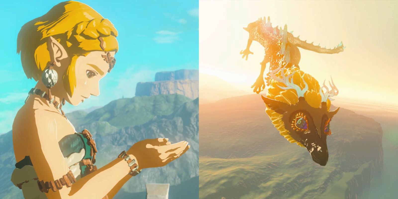 Zelda and her Light Dragon form in Tears of the Kingdom