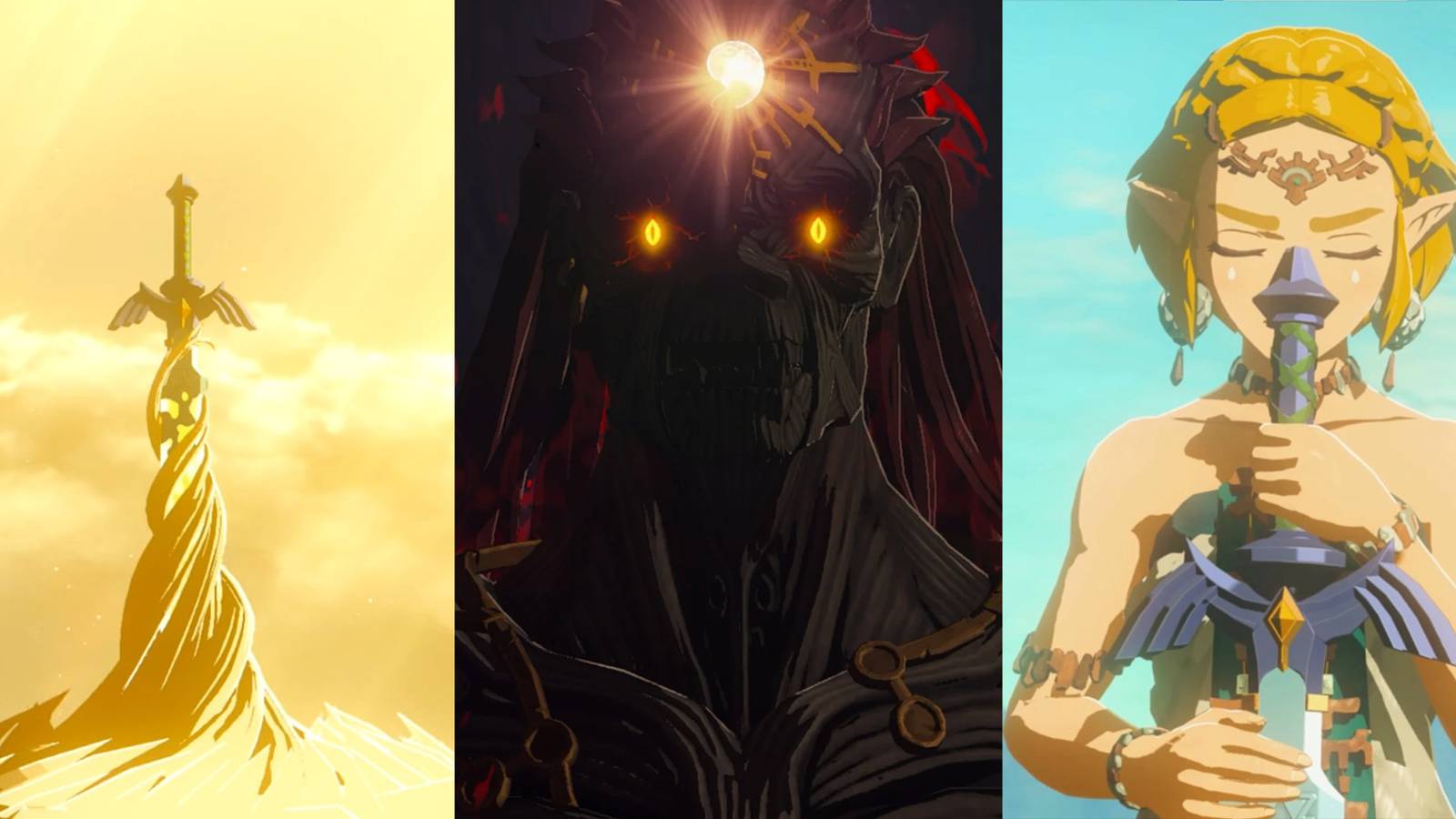 The Master Sword, Ganondorf, and Zelda in Tears of the Kingdom