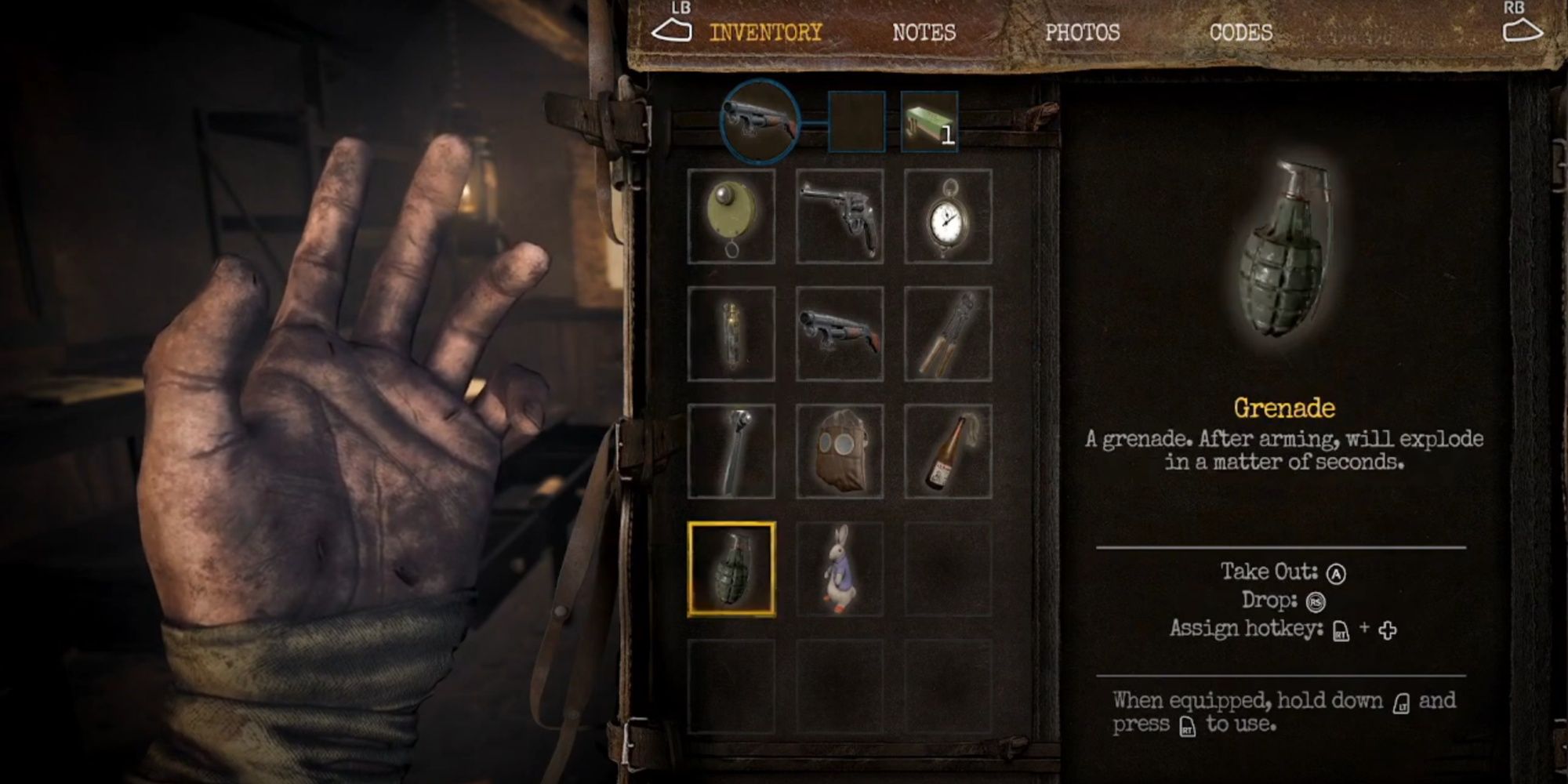 Grenade Inventory View in Amnesia: The Bunker