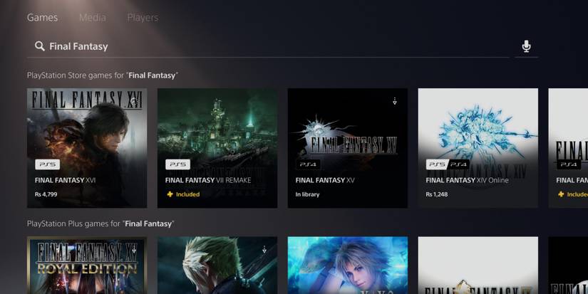 Playstation Store search for Final Fantasy
