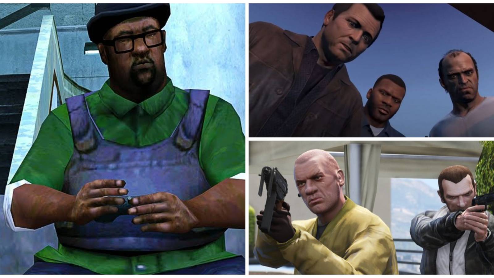 big smoke final ending, michael, trevor and franklin ending gta 5, niko with a gun in gta 4