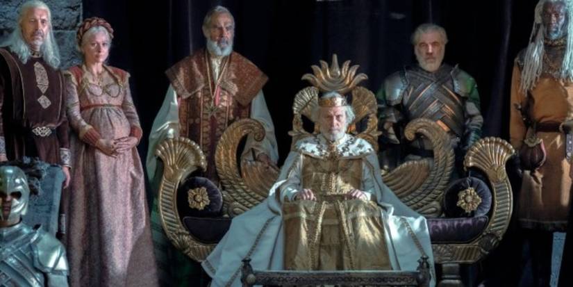 Viserys Targaryen, Aemma Arryn, King Jaehaerys I Targaryen and Corlys Velaryon in House of the Dragon.