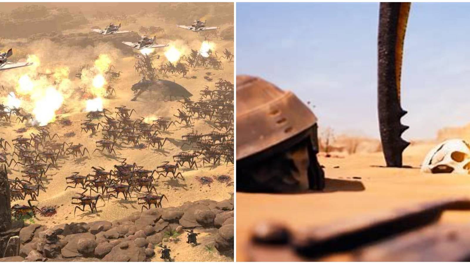 Two Images Showing Different Scenes in Starship Troopers: Extermination