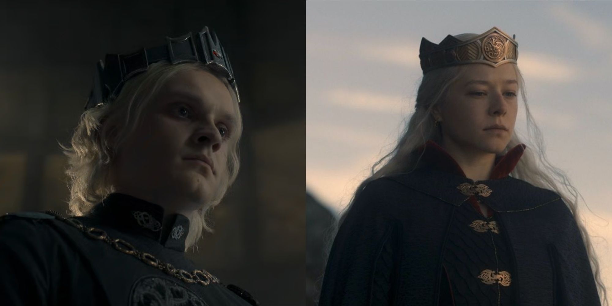 Split image of Aegon II and Queen Rhaenyra in House of the Dragon.