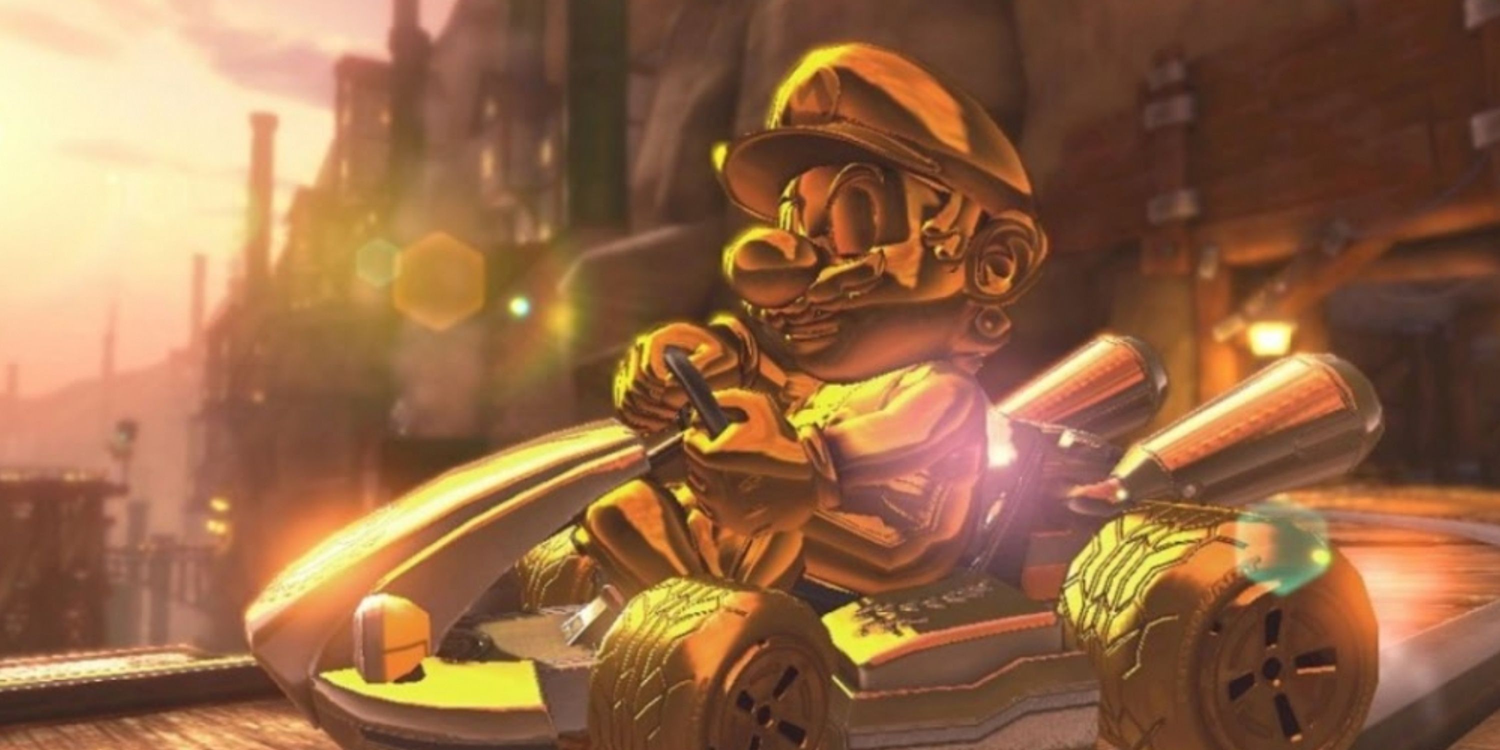 Mario D'Or Dans Une Construction De Kart D'Or