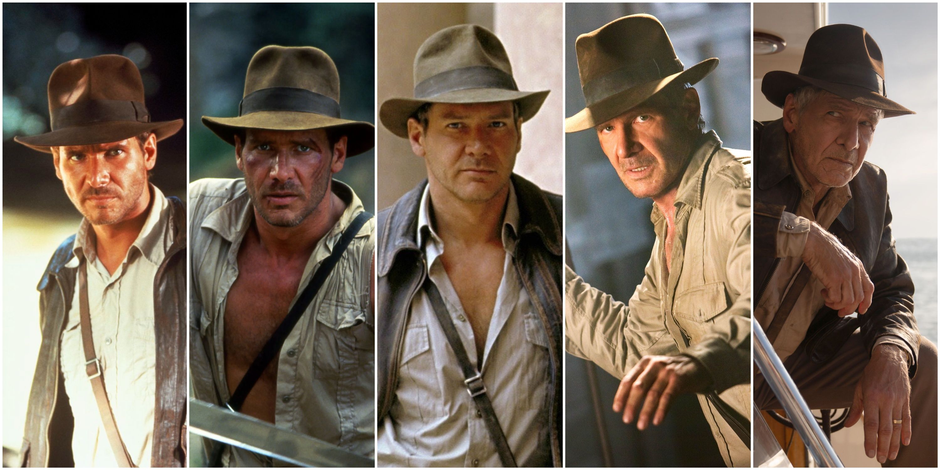 indiana jones throughout the years from raiders of the lost ark to dial of destiny