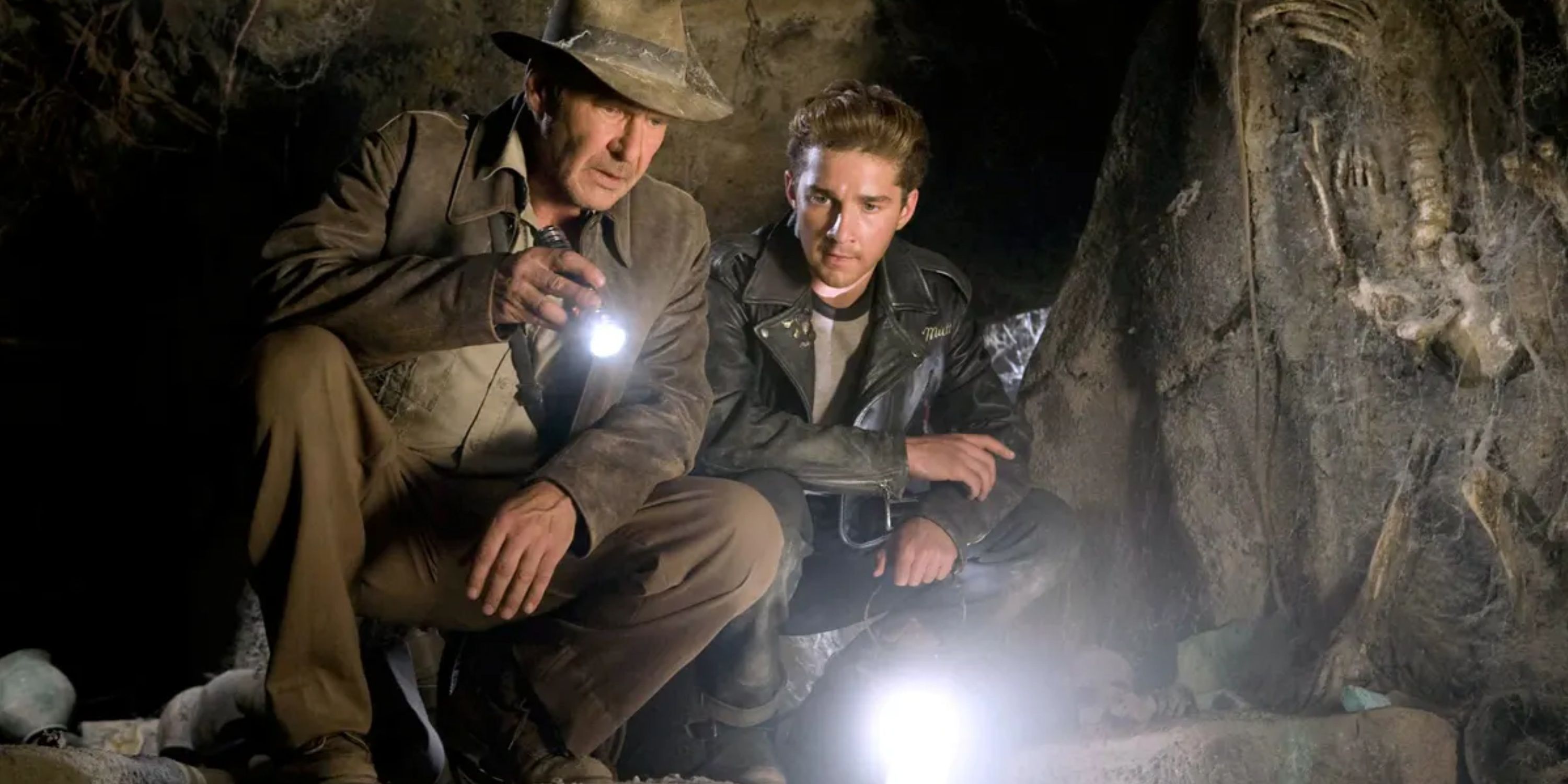 indiana jones and mutt williams looking at ancient ruins