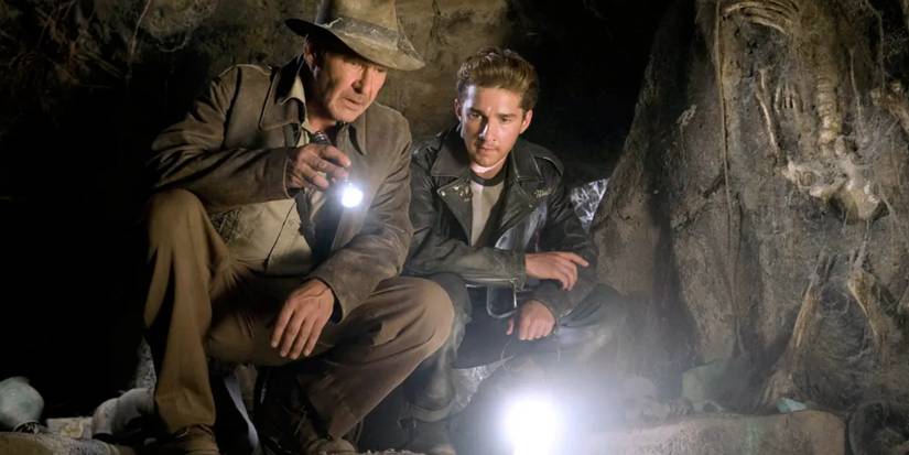 indiana jones and mutt williams looking at ancient ruins
