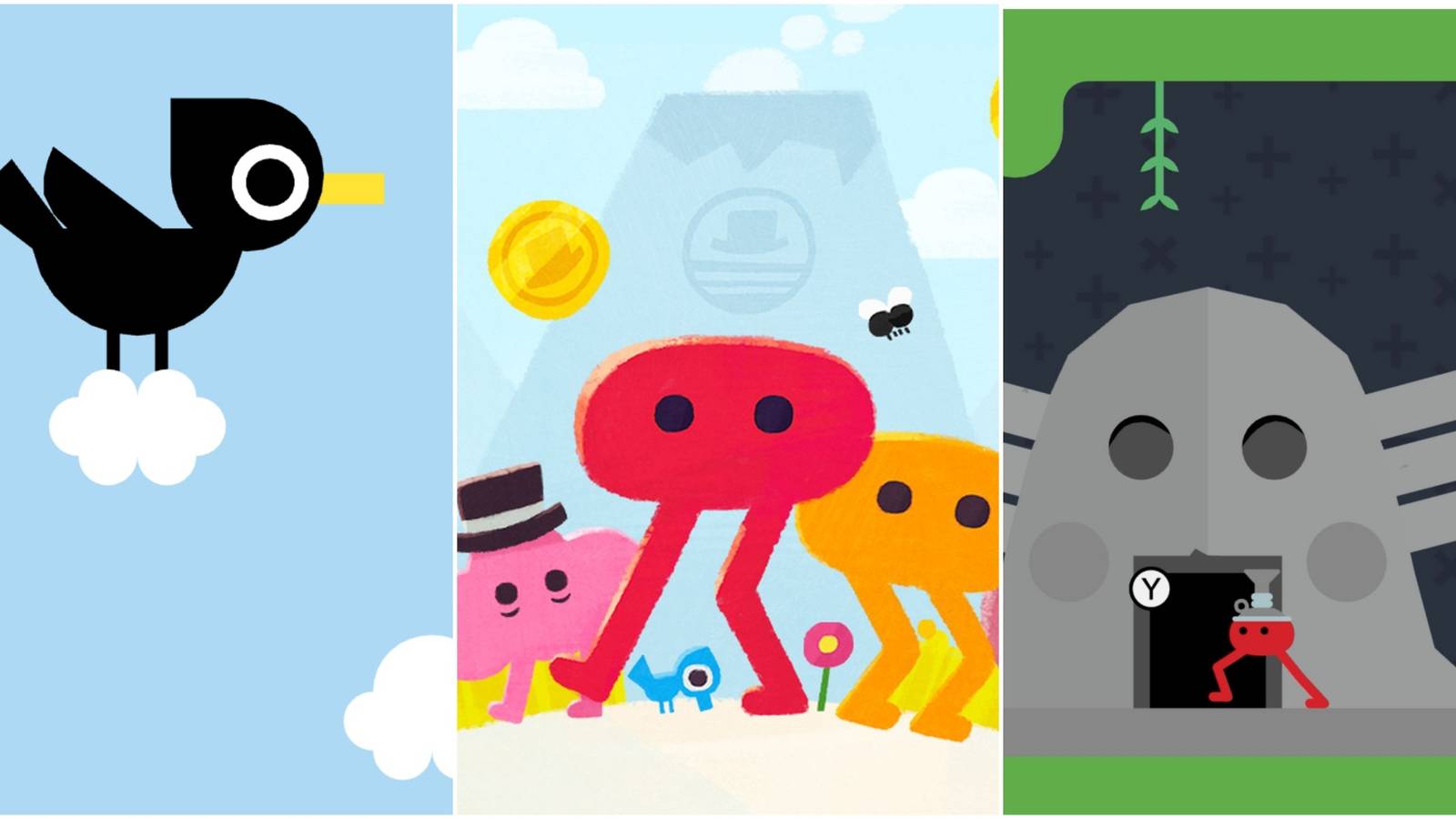 Collage Pikuniku with big bird and the shrine 