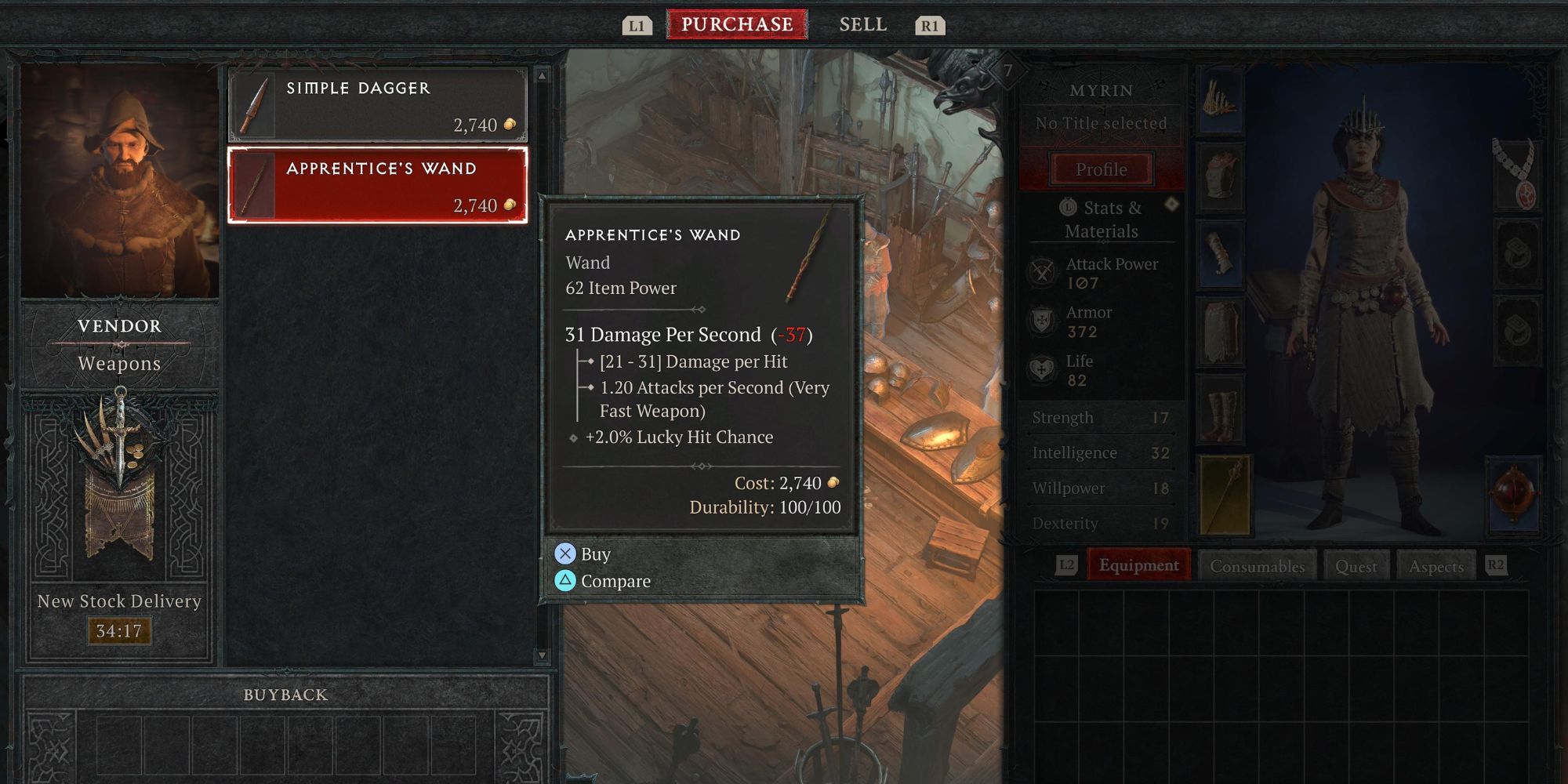 Common Weapons at a merchant in Diablo 4