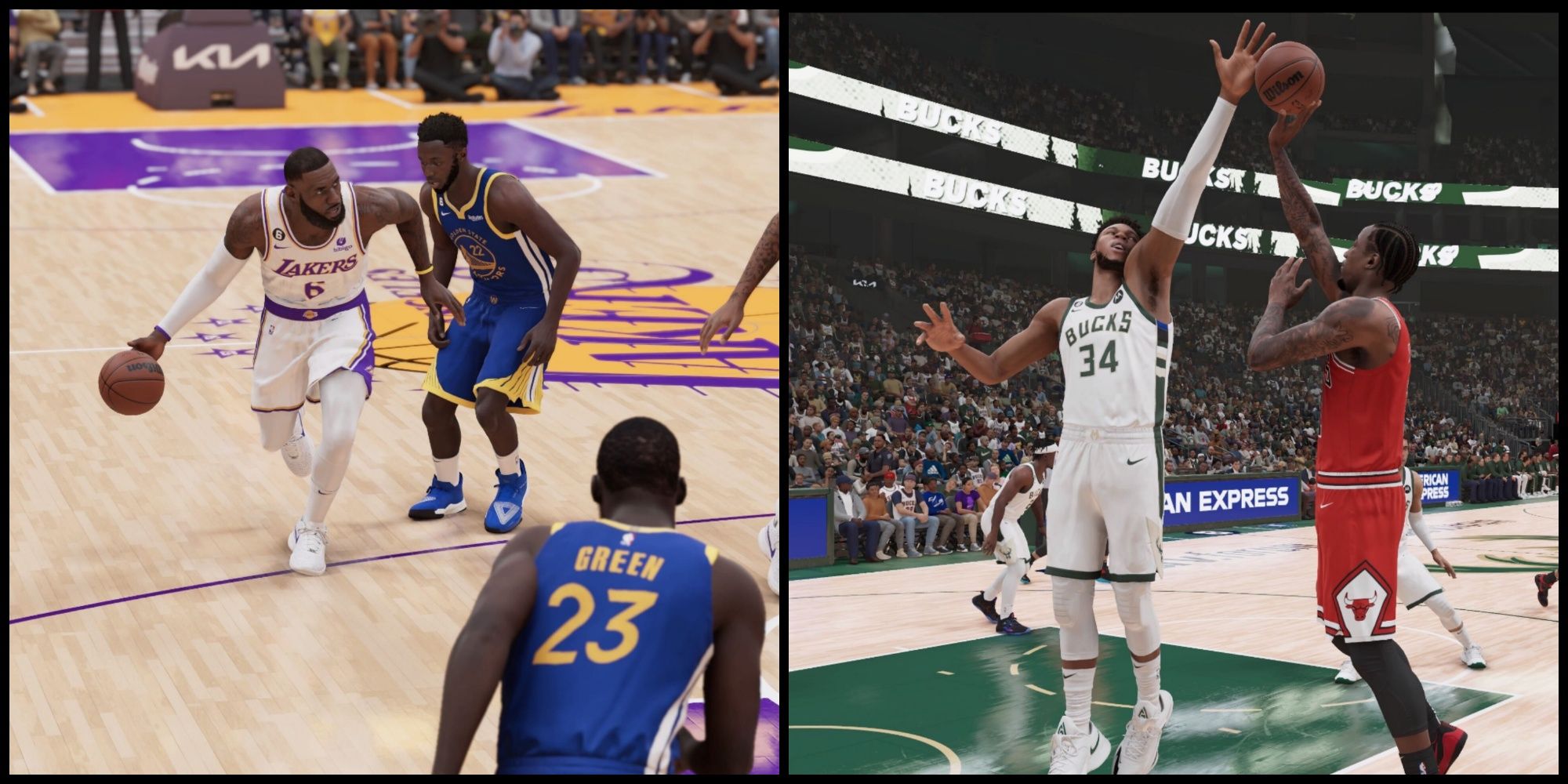 LeBron James and Giannis Antetokounmpo in action in NBA 2K23