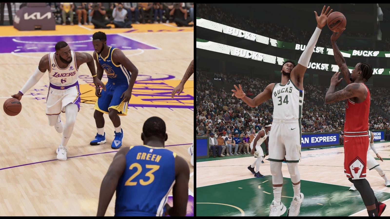 LeBron James and Giannis Antetokounmpo in action in NBA 2K23