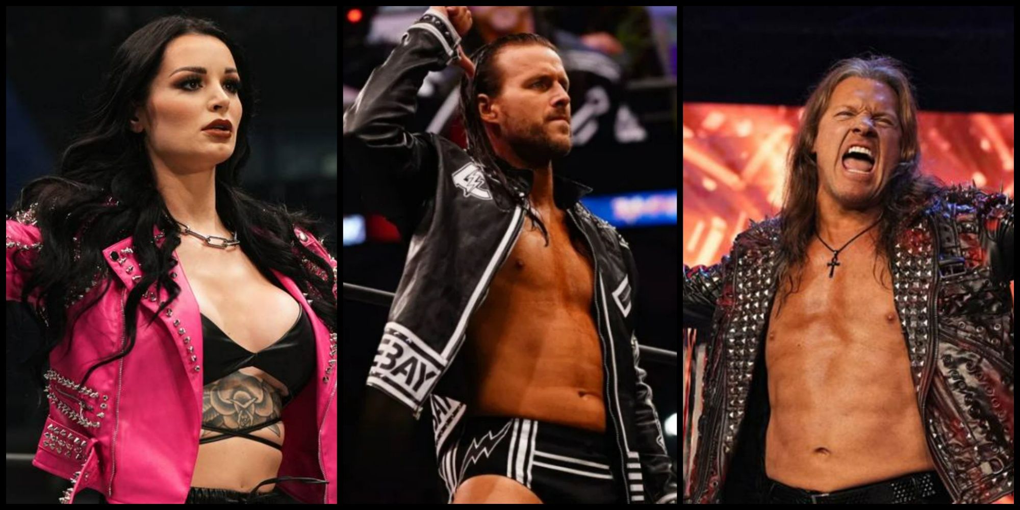 Saraya, Adam Cole, and Chris Jericho, all former WWE stars that now feature in AEW and their upcoming game AEW: Fight Forever