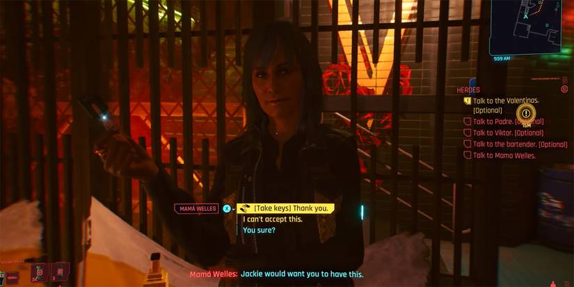Cyberpunk 2077 - Mama Welles Handing V The Keys To Jackies Motorcycle