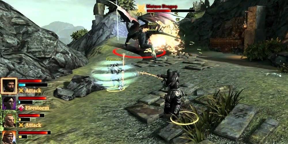 Player And Their Party Battling A Dragon In Dragon Age 2